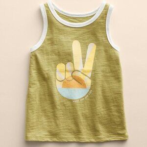 🆕 Little Co by Lauren Conrad Infant Organic Cotton Ringer Tank 6 Mos, PEACE ✌🏻